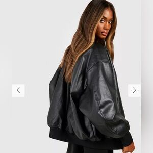 Oversized faux leather bomber jacket